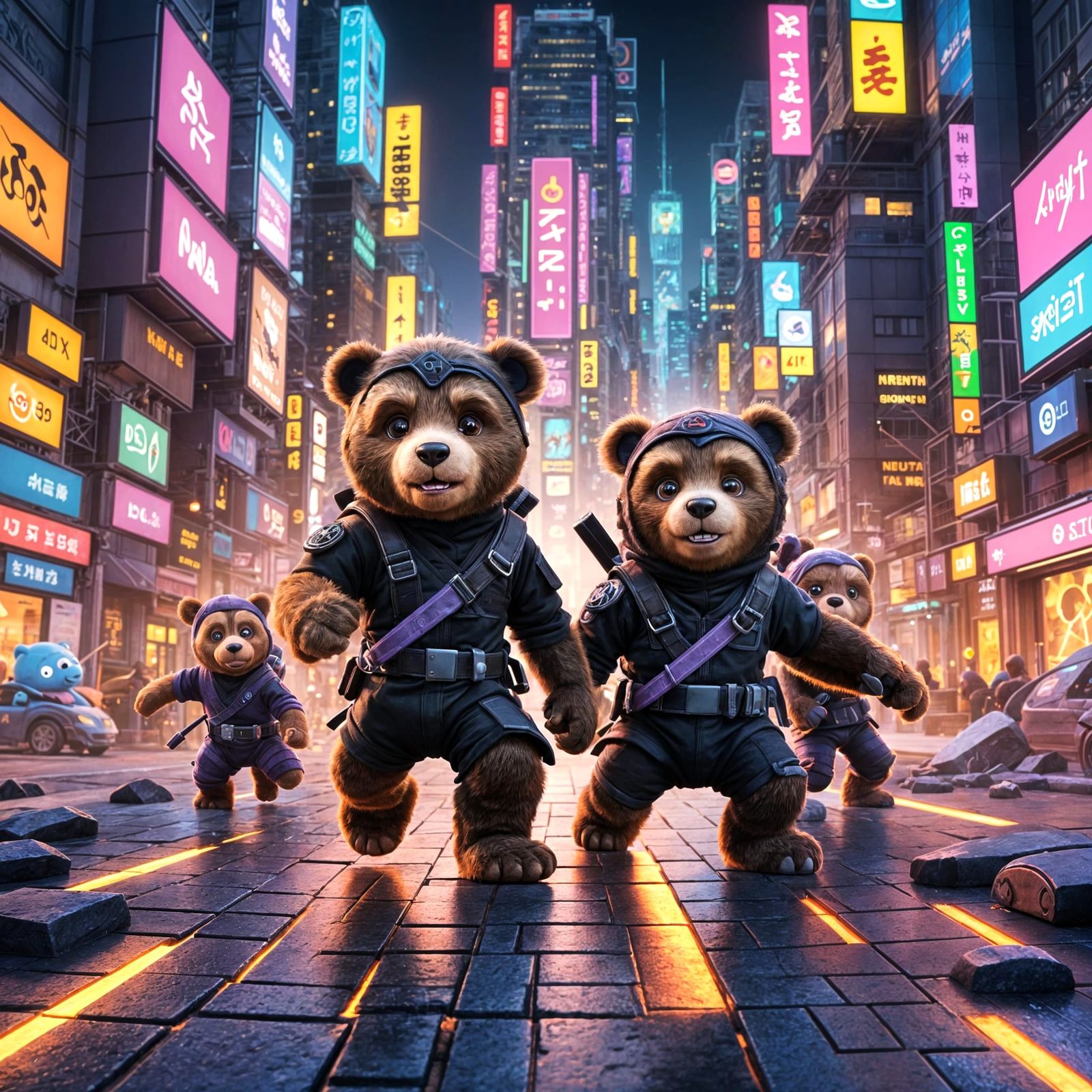 Ninja Teddy Bears in Pixar 3D Style