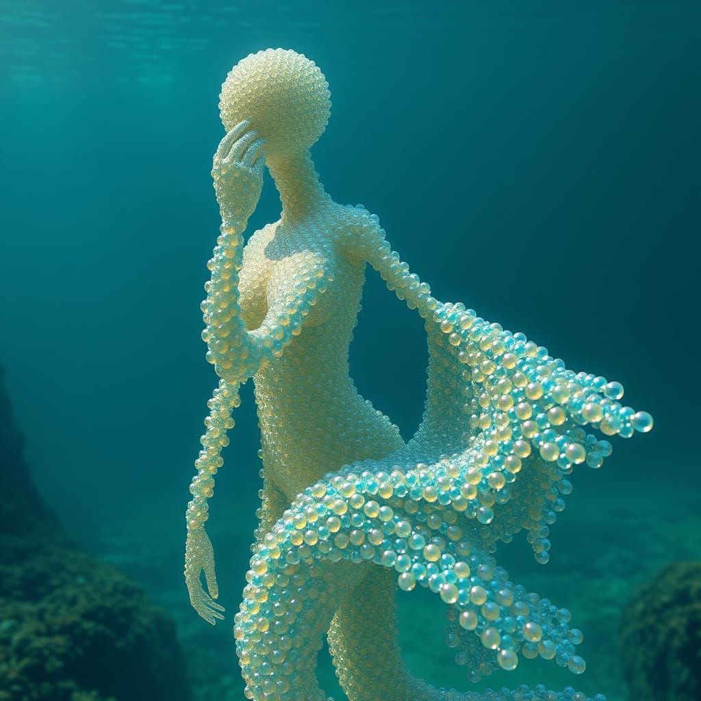 Translucent Bead Humanoid in Aquatic Digital Art