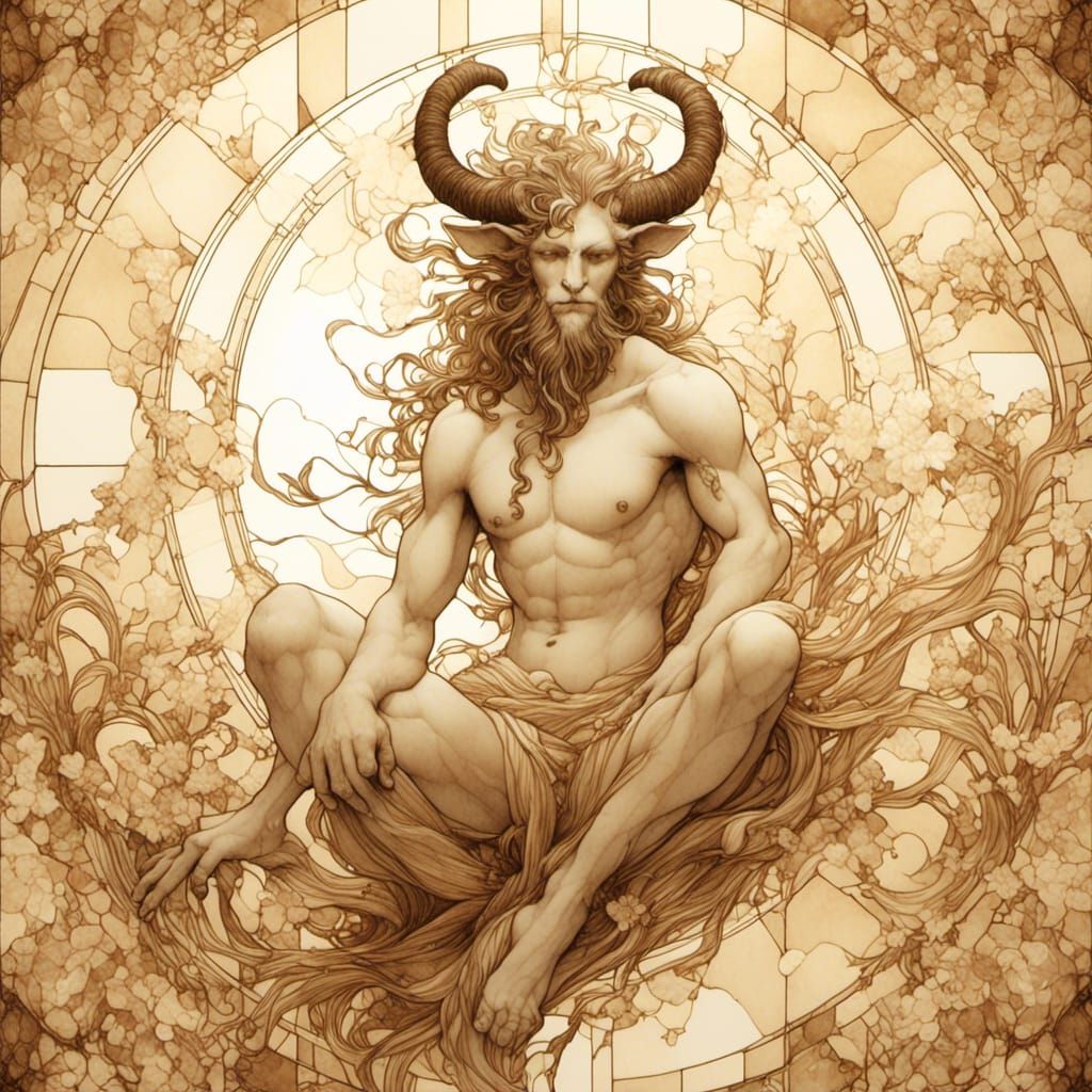 Mythological Satyr in Stained Glass Style