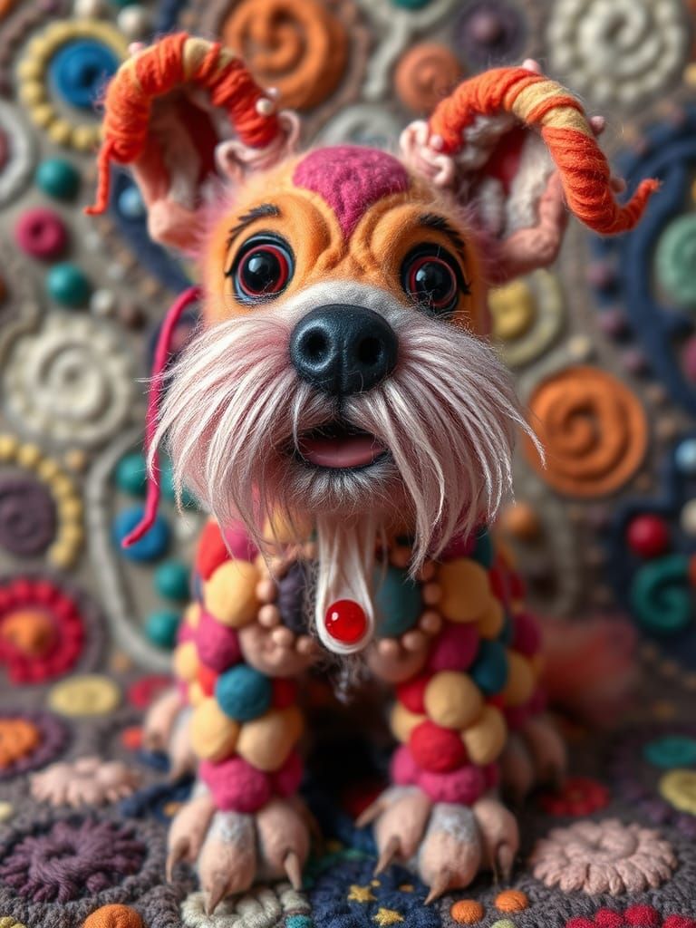 Hyperdetailed Candlewicked Felted Patchwork Dog