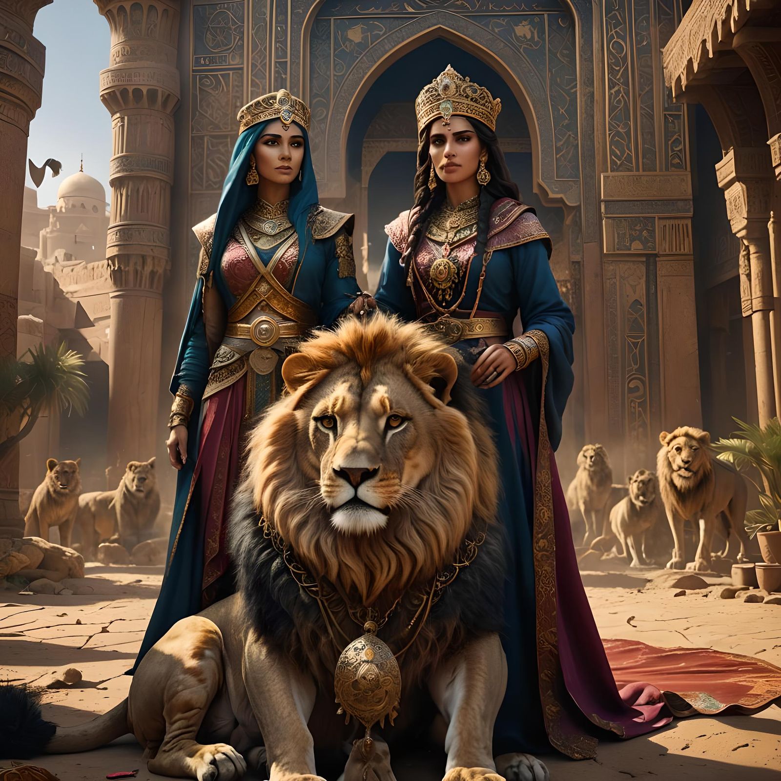 Arabian Queen with Lion: Fantasy Concept Art
