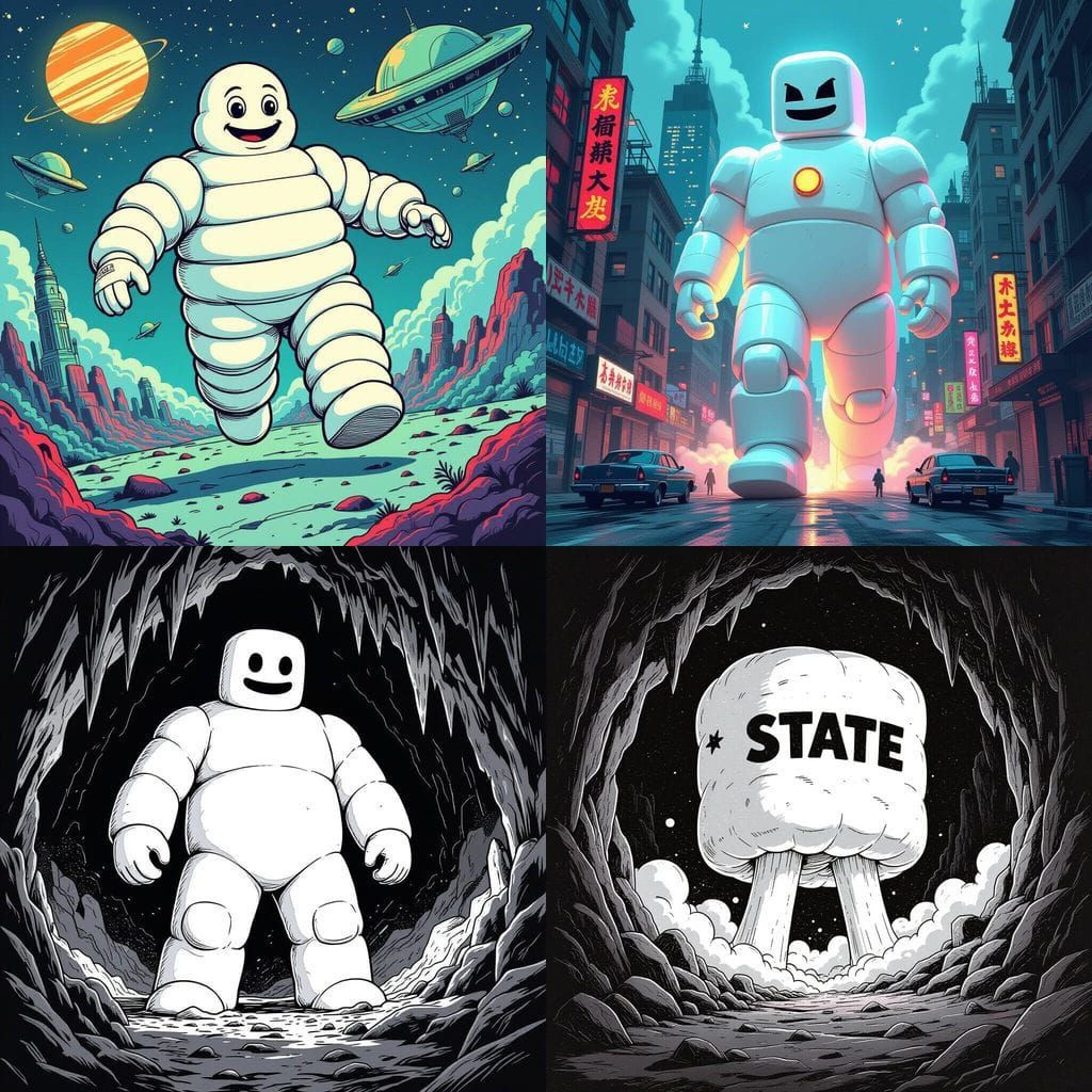 State Puff Marshmallow Man in Retro Sci-Fi Style