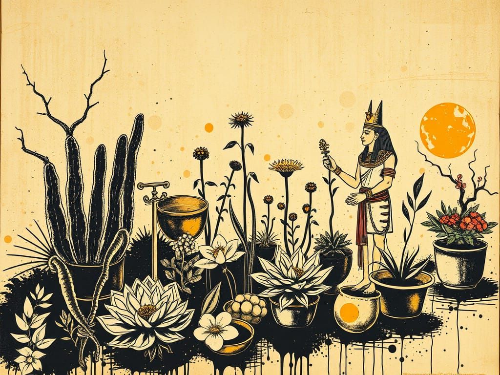 Egyptian Goddess of Dance in Vibrant Ink Splatter Art