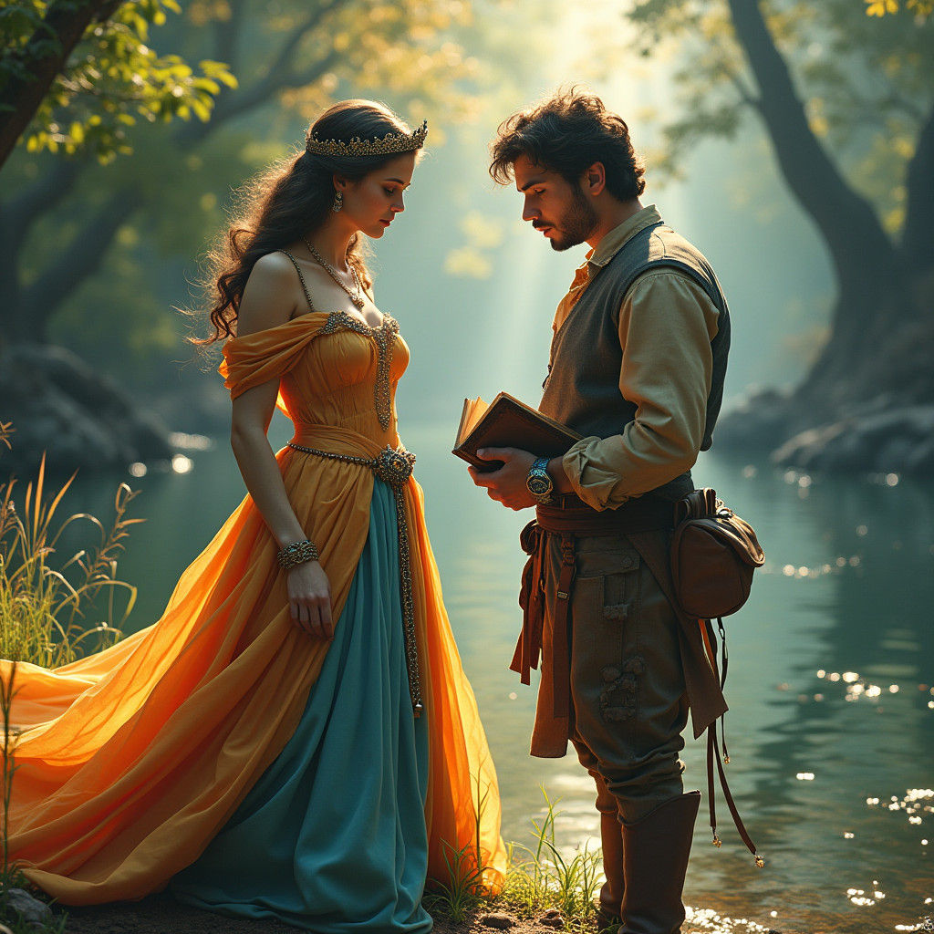 Princess and Poet in Mystical Riverbank Setting