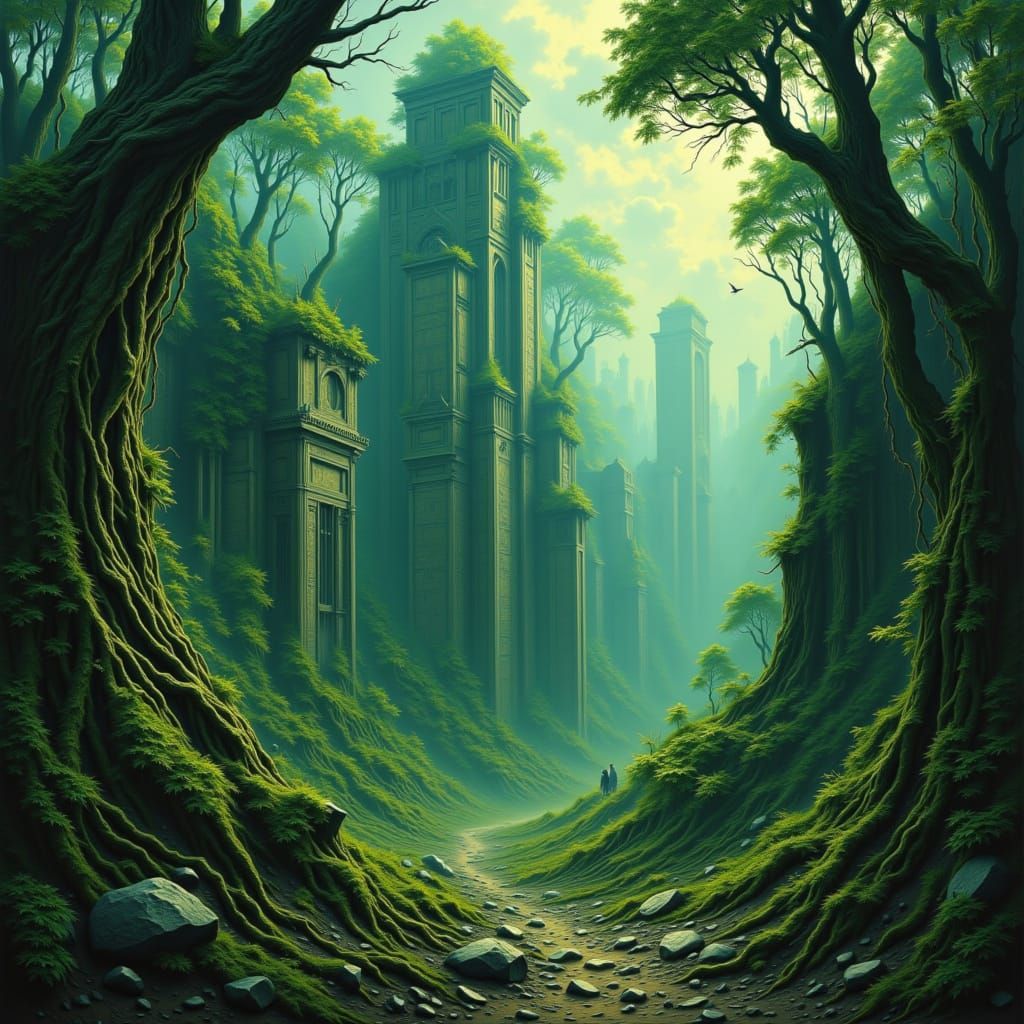 Lost City Metropolis Reclaimed by Emerald Jungle