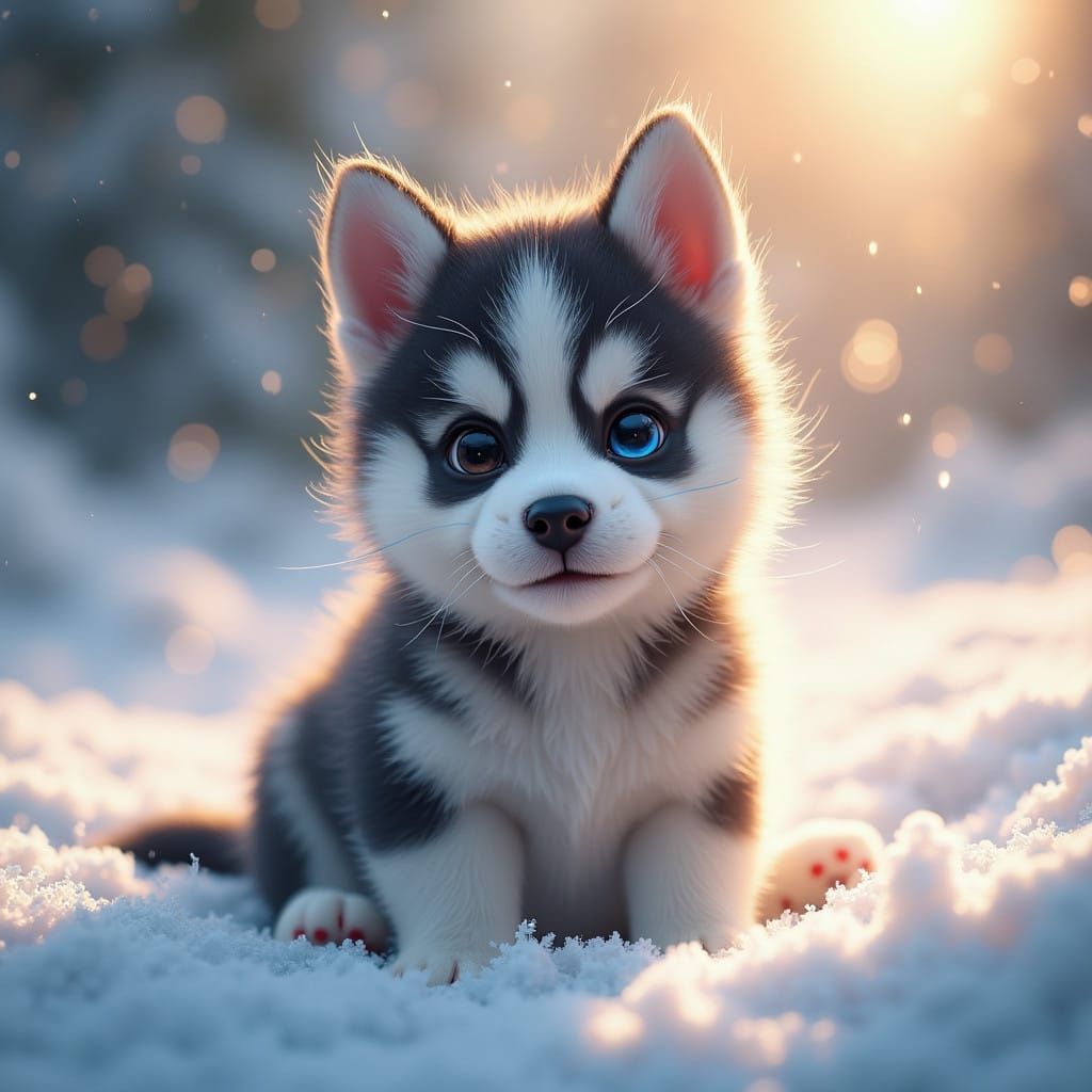 Cute Husky Puppy in Snowy Wonderland