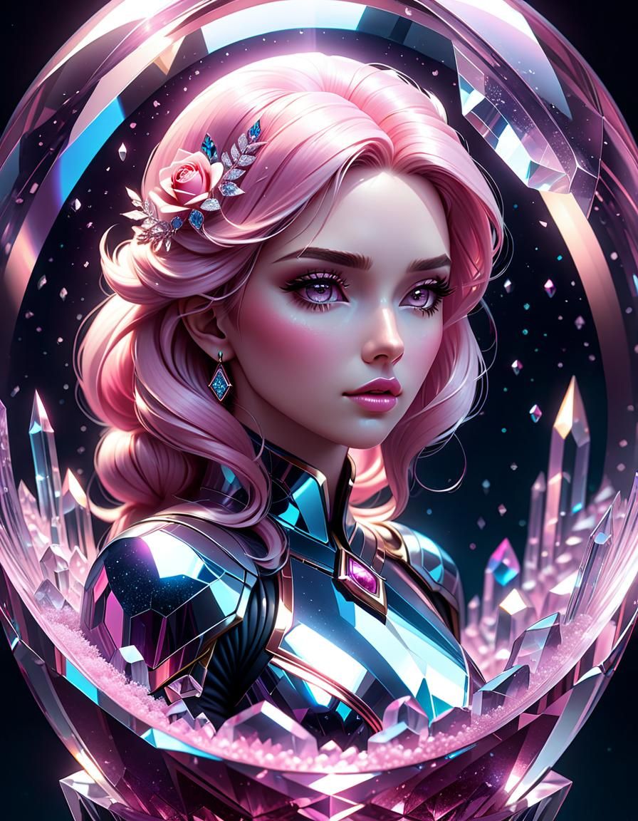 Rose Quartz Girl in Crystal Capsule