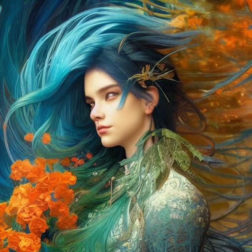 Mermaid with Peacock Tail in Fantasy Art Style