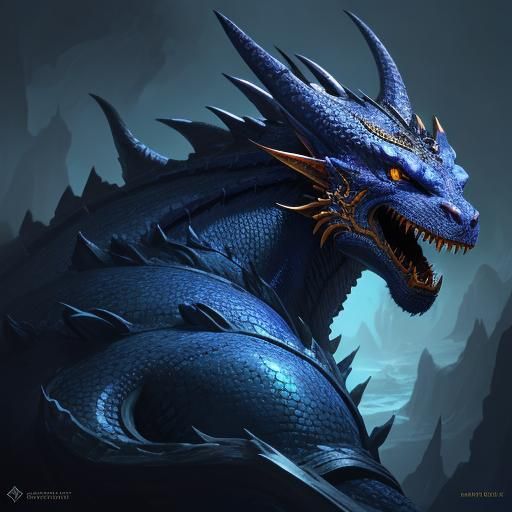Blue Dragon with Golden Face Concept Art