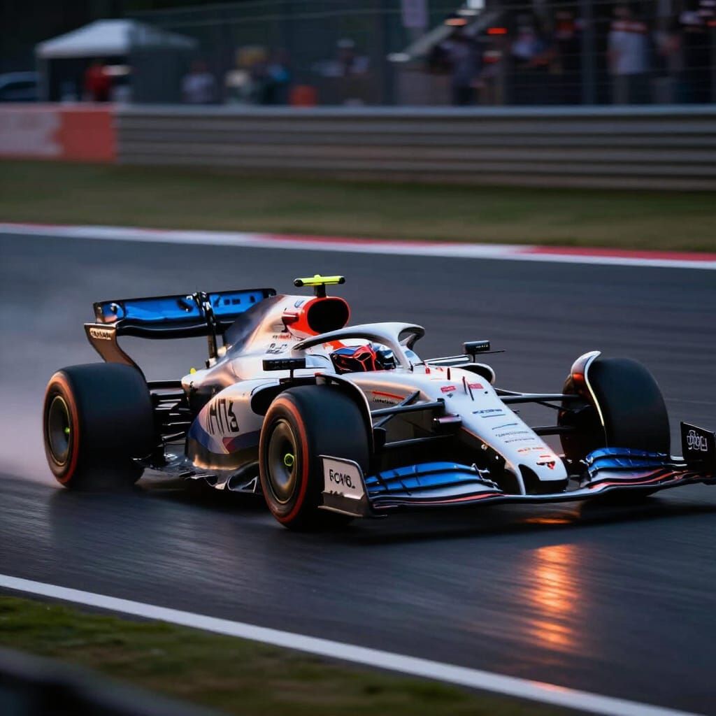Formula 1 Car Racing at Night in Dynamic Light