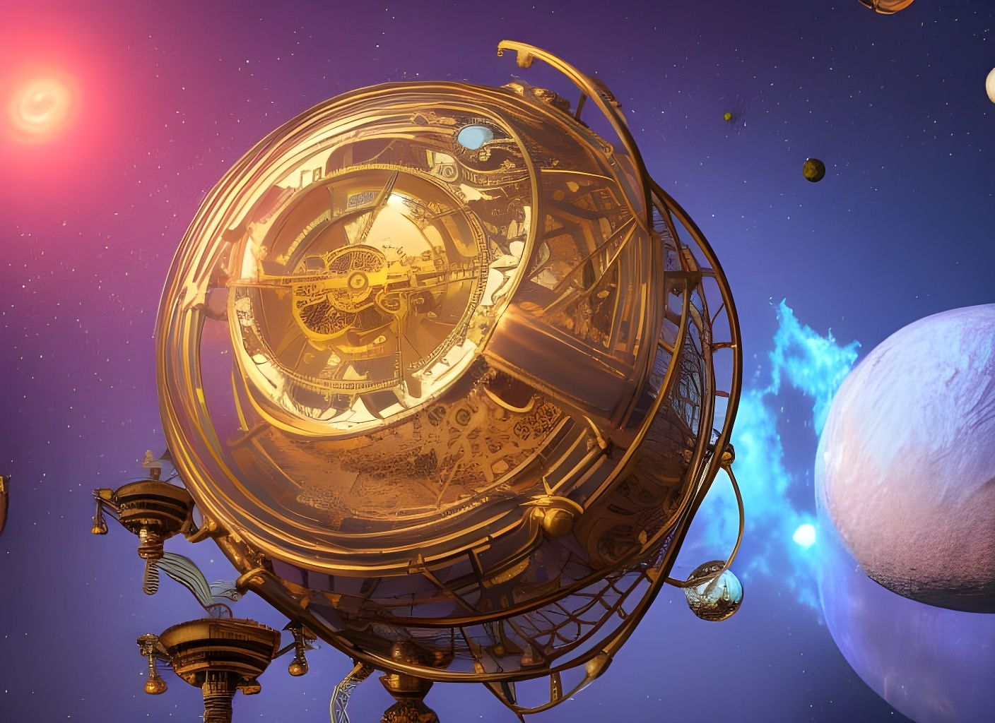 Steampunk Clockwork in Space with Starry Nebula