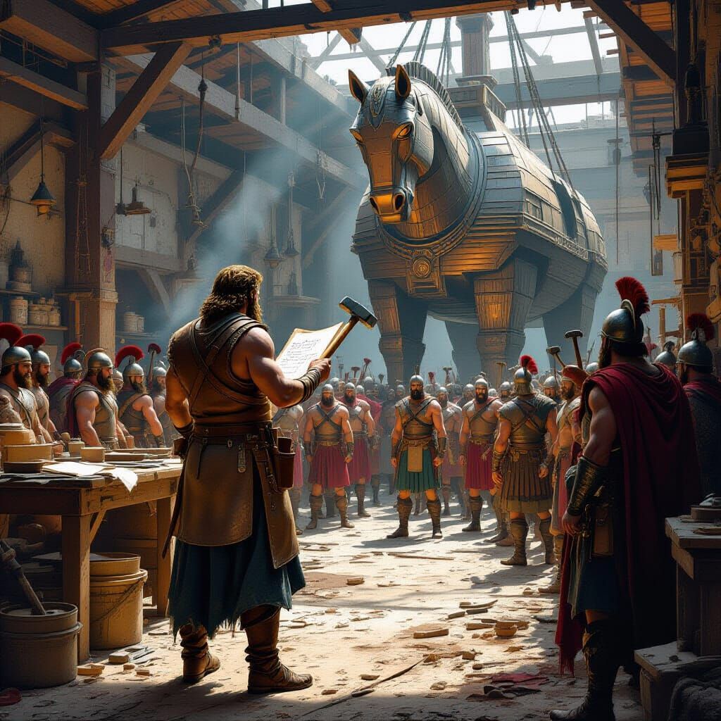 Odysseus Designs the Trojan Horse in Workshop
