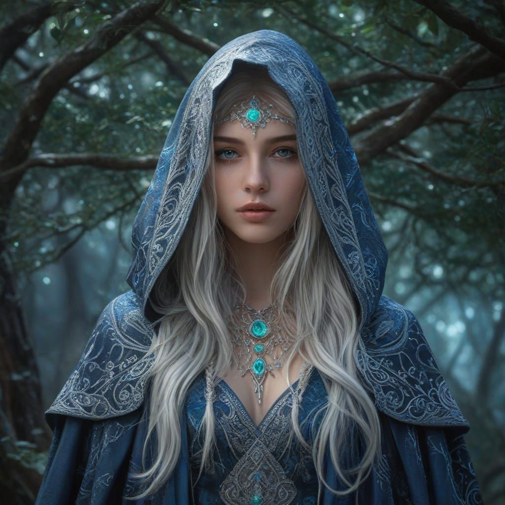 Mystical Emerald Goddess in a Realm of Ancient Trees