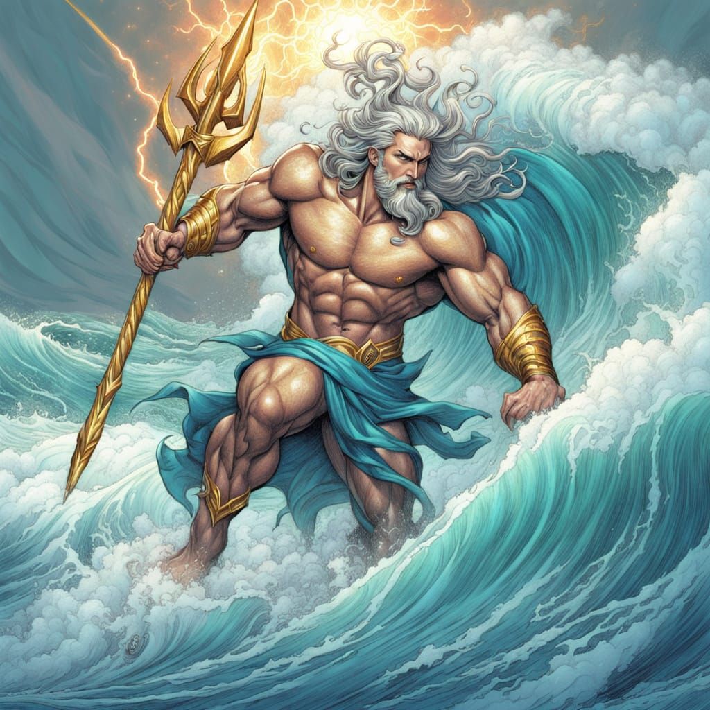 Greek Sea God Poseidon as a Superhero