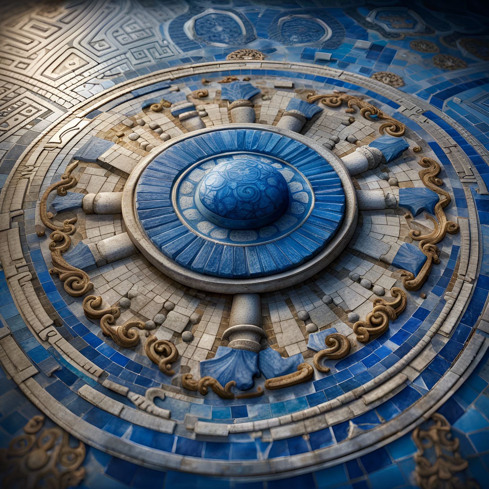 Greco-Roman Shield Relic on Mosaic Floor