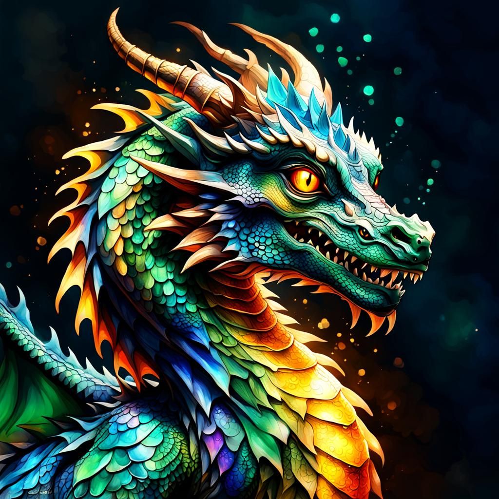 Photorealistic Dragon Concept Art in Folk Art Style
