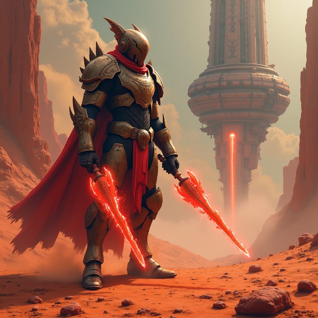 Fearless Galactic Warrior on Crimson Planet