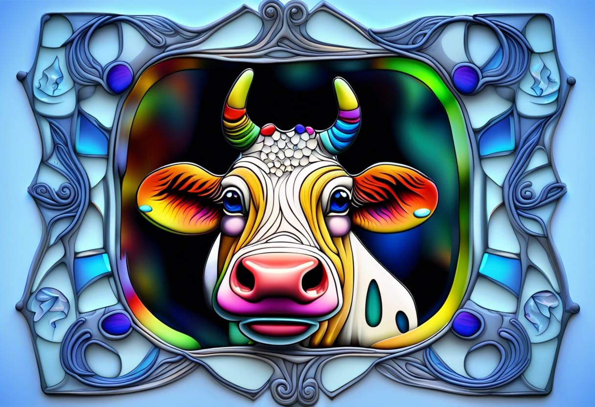 Whimsical Cow in Shattered Glass