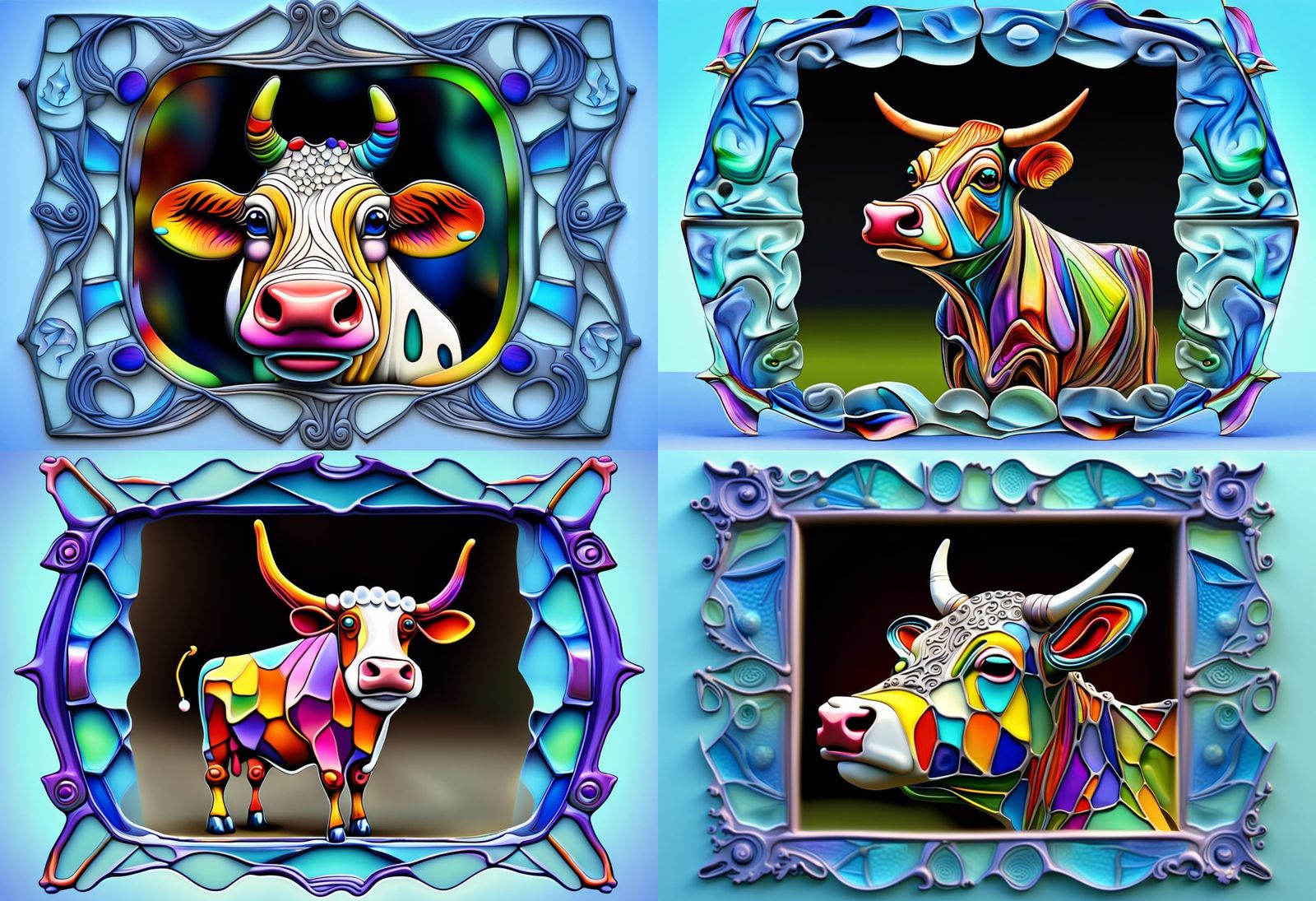 Biomorphic Fantasy Cow Made from Shards of Glass