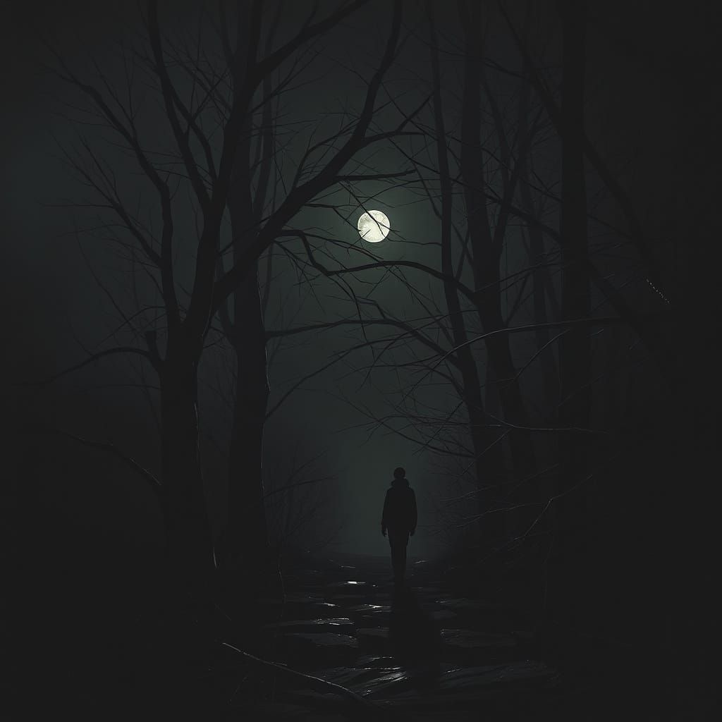 Walking Through a Dark, Broken Landscape at Night