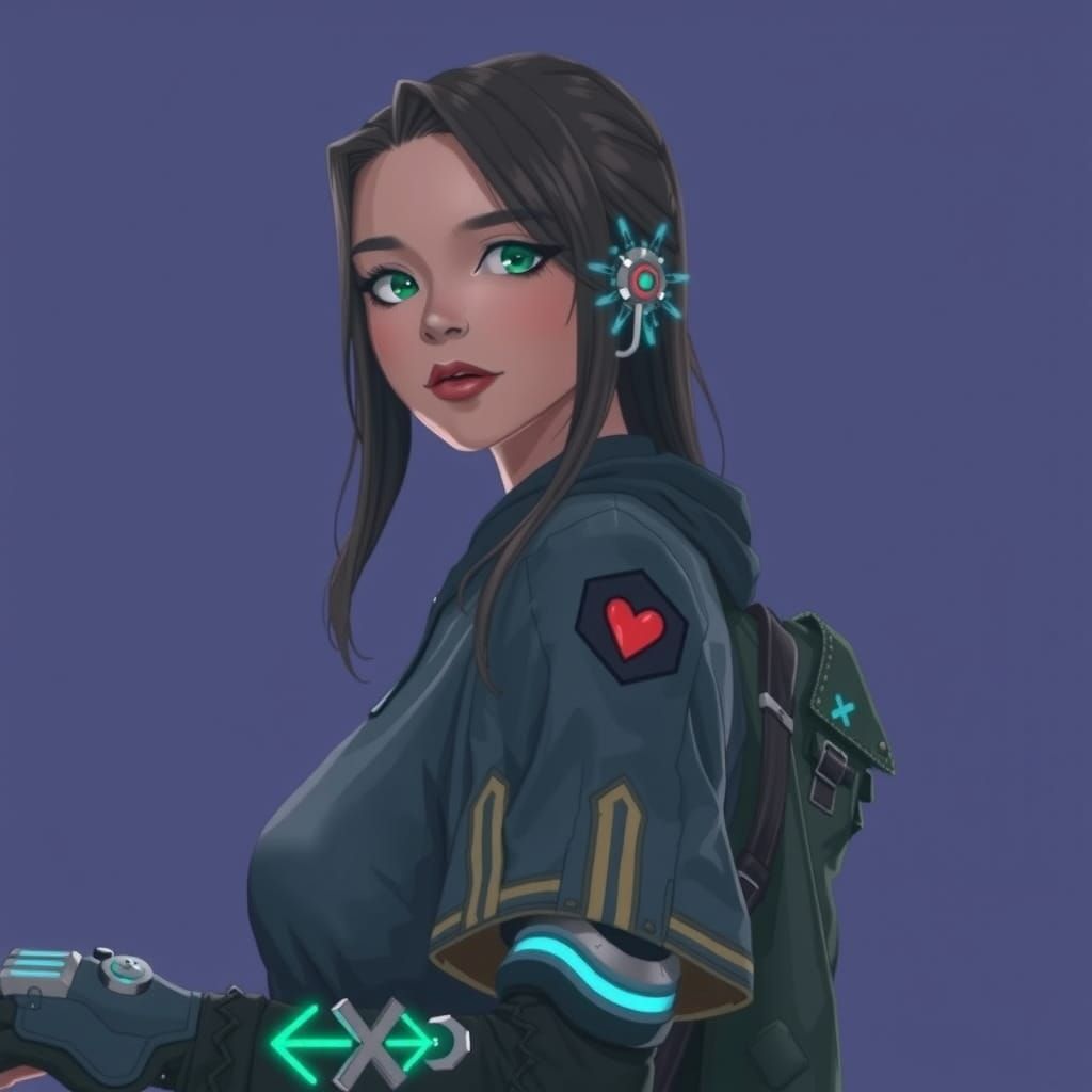 Cyberpunk Warrior Maiden Casts Healing Spell in Glowing Aura