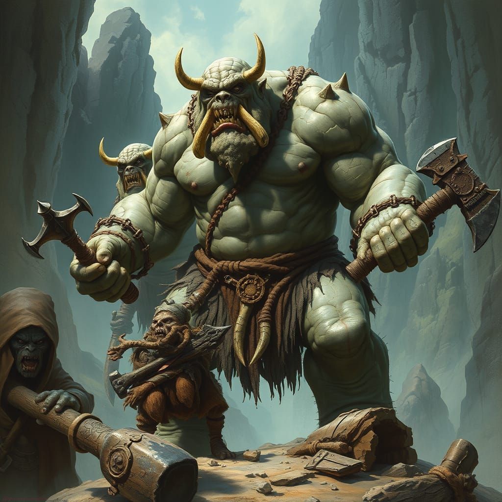 Ogres in Mystical Landscape, Dark Fantasy Art