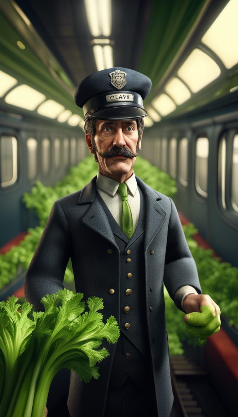 Realistic Celery Train Conductor in 8k Resolution