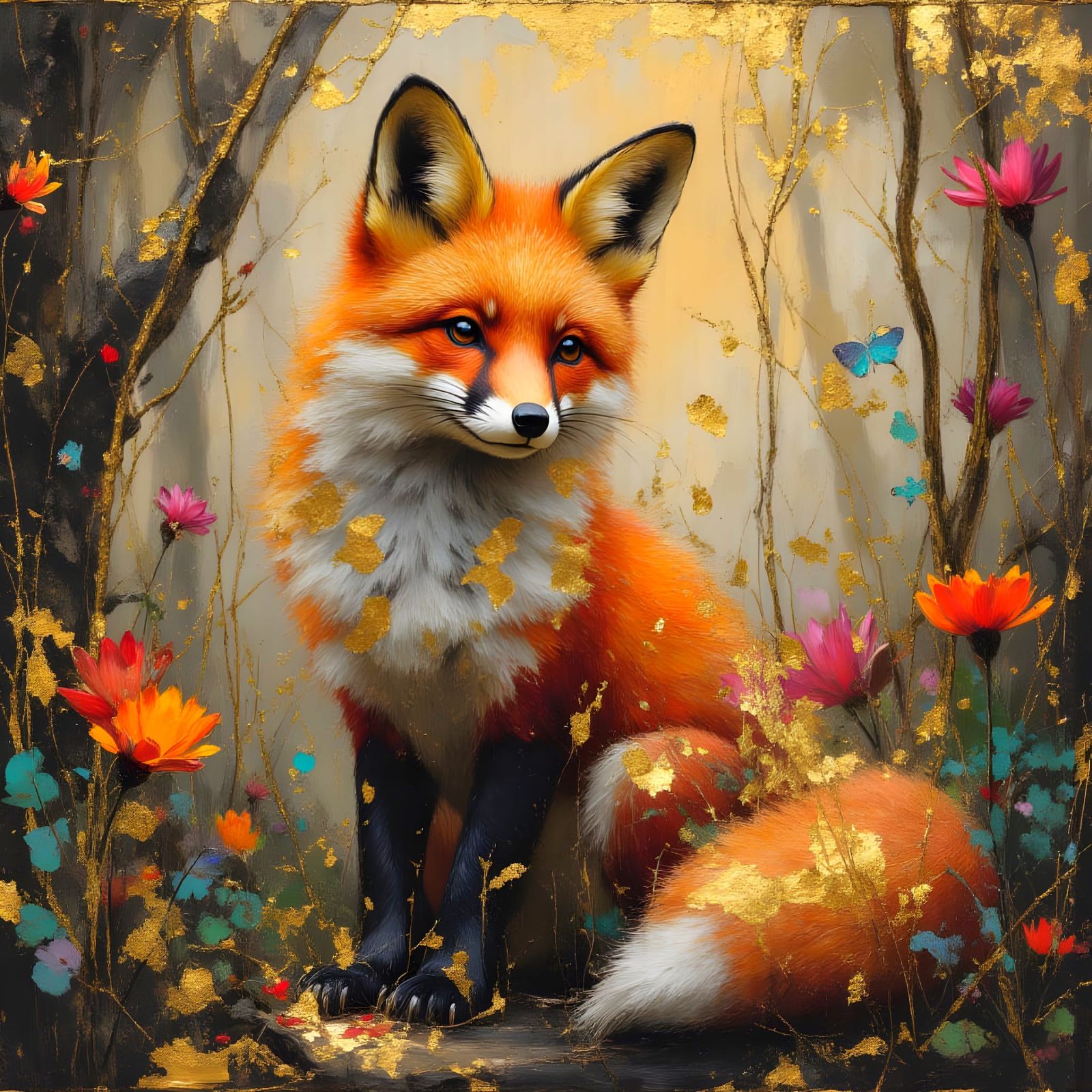 Regal Fox in Mystical Forest: Hand-Drawn Style