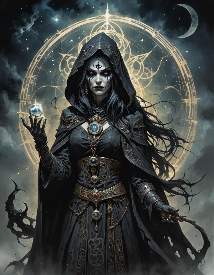 Gothic Celestial Witch with Sinister Magic