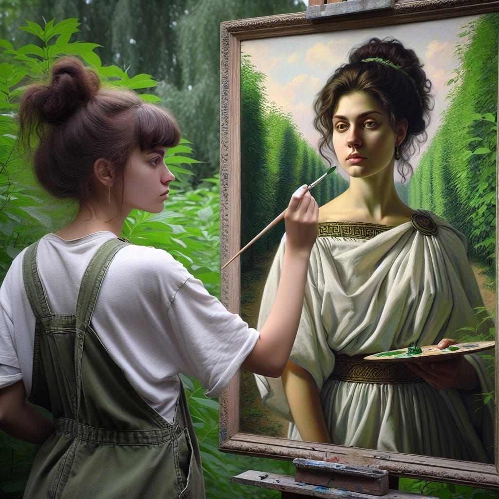 Soviet Realism: Girl Paints Portrait of Greek Woman
