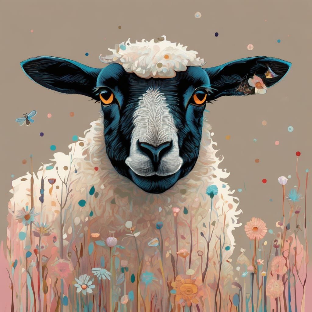 Worried Lamb in Pastel Illustrative Style