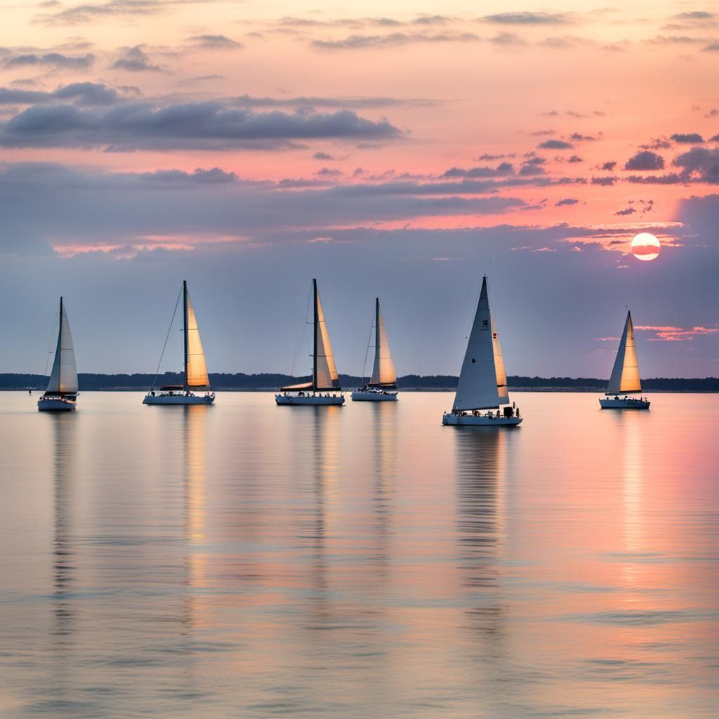 Sailboats at Sunset: A Distant Silhouette