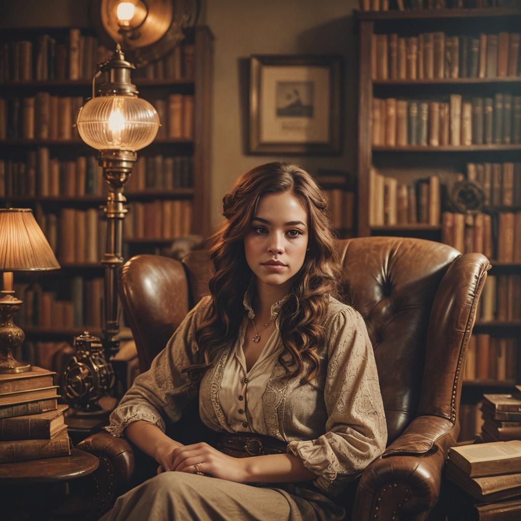 Vintage Portrait of Woman in Steampunk Style