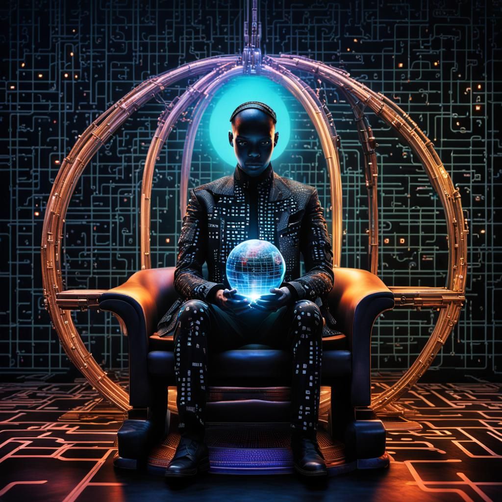 AI Gemini Portrait with Binary Code Throne