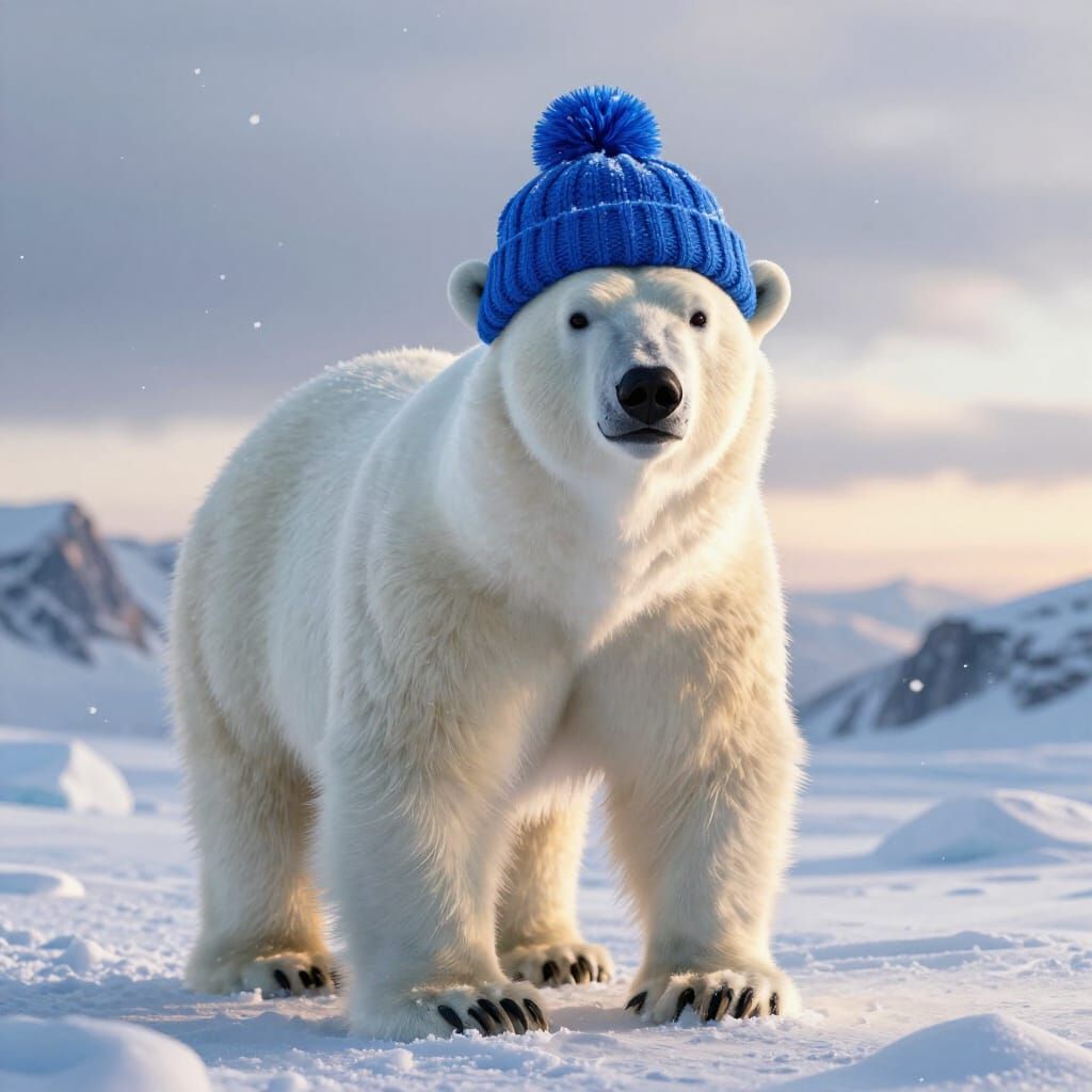 Polar Bear in Blue Hat Arctic Photo