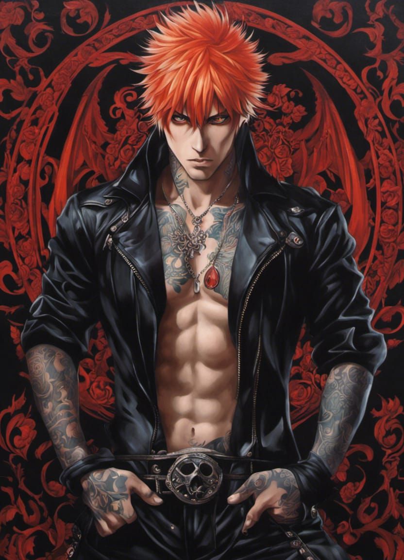Oil painting of Kurosaki Ichigo; full body portrait, Homoero...