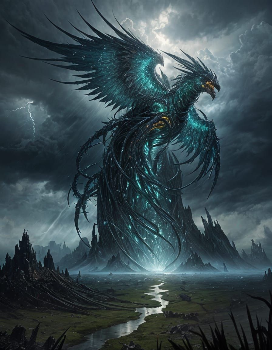 Majestic Glass Serpent in Stormy Landscape