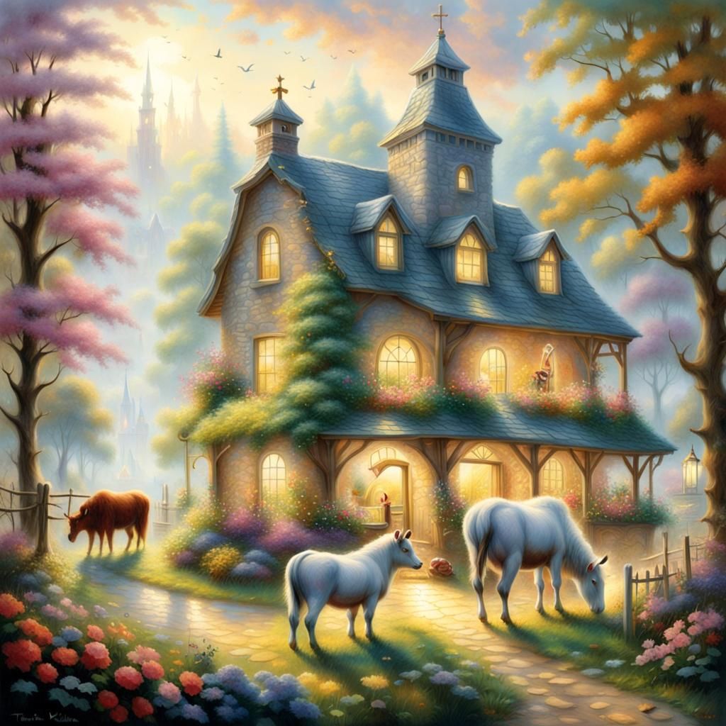 Ethereal Farm Animals in Fantasy Landscape