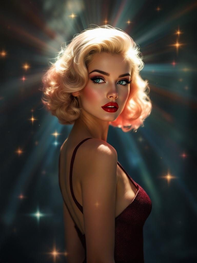 Blonde Pin-Up with Star Filter Effects, Mucha Style