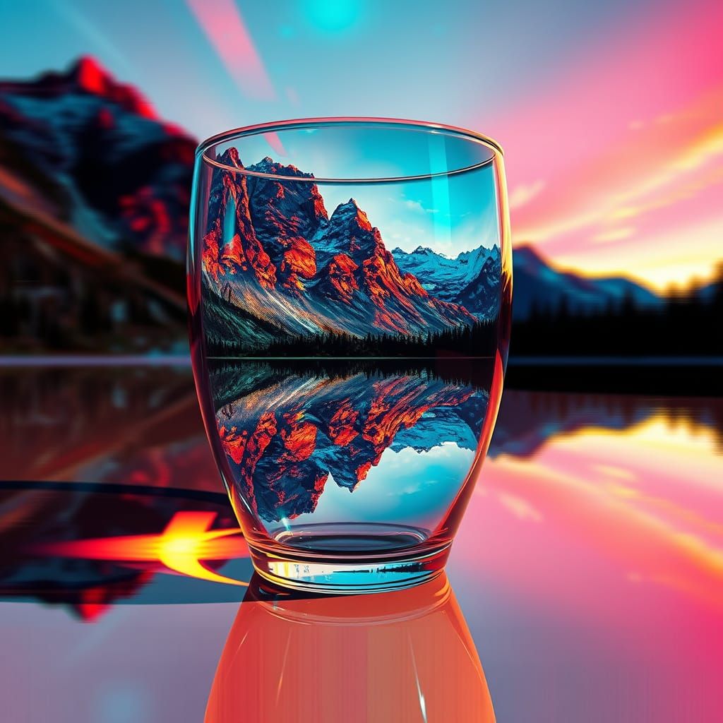 Mountain Range Reflected as Glitch-Art Pixels