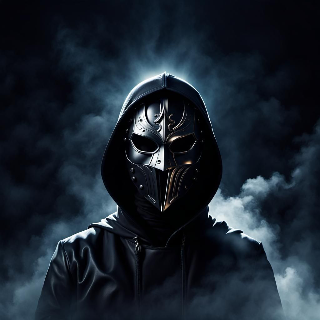 Mysterious Figure in Black Metal Mask Concept Art