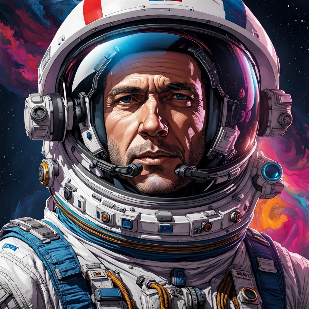 Psychedelic Portrait of a French Astronaut