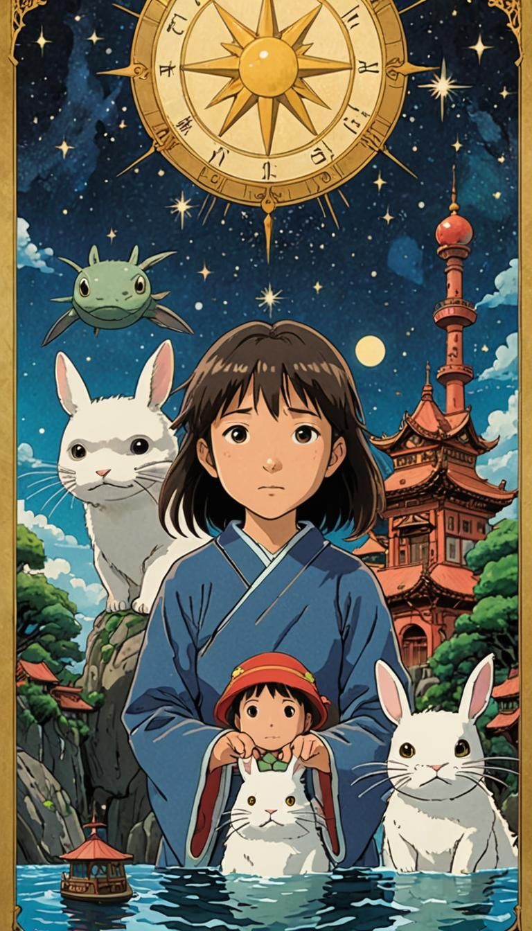 Star Tarot Card in Studio Ghibli Style