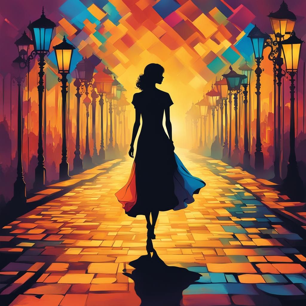 Silhouette of a Lady in Golden Gown