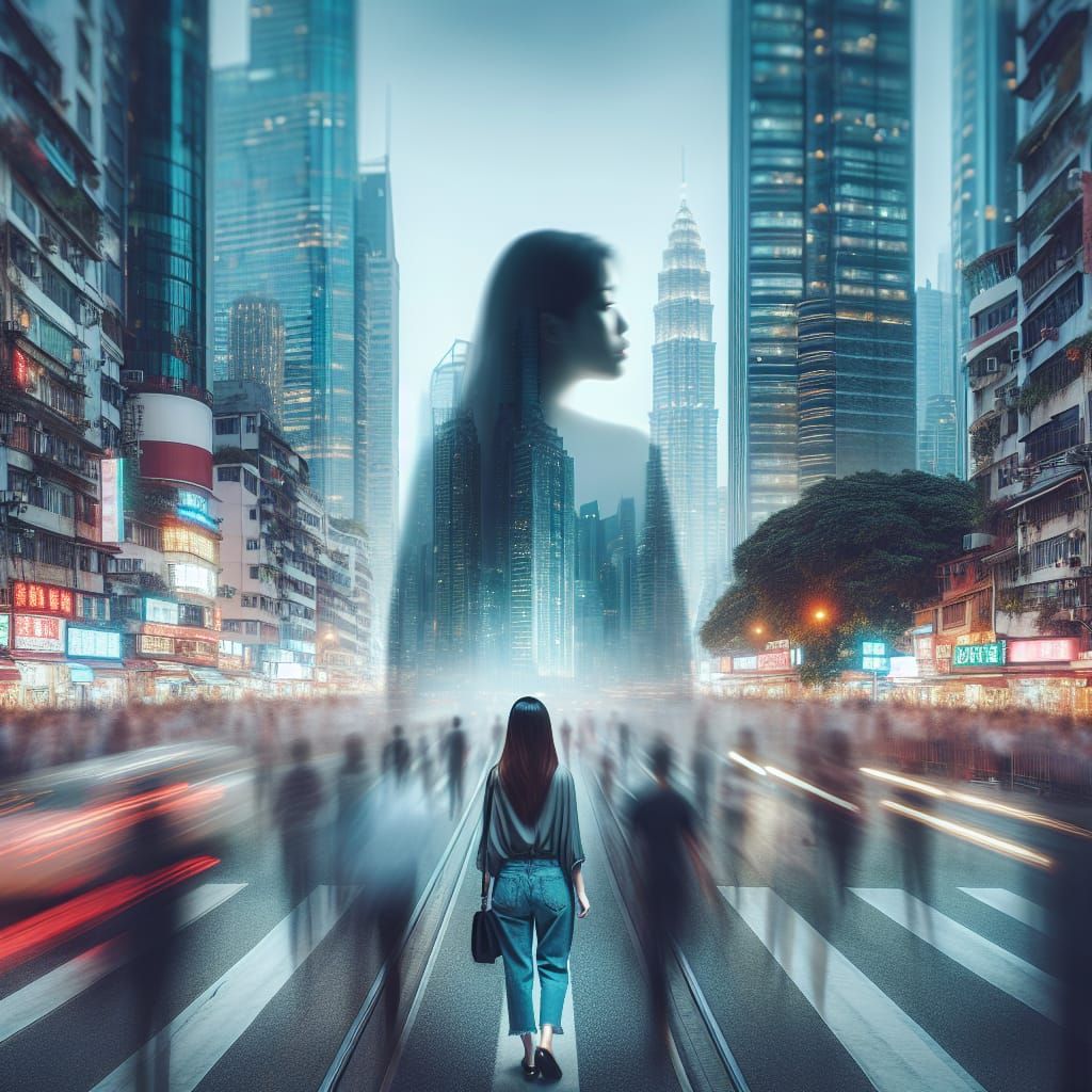 Invisible City Dweller in Futuristic Metropolis