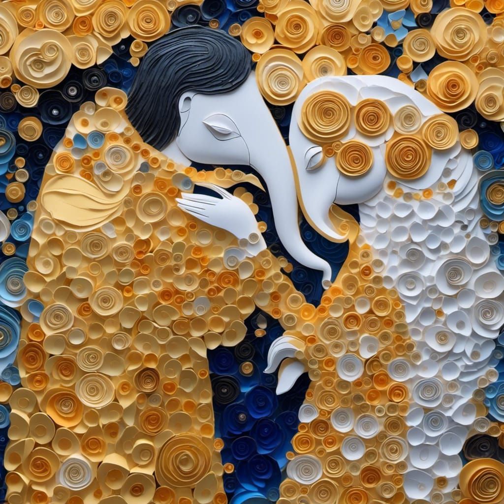 Elephant 'Kiss' in Origami Style, Klimt Inspired