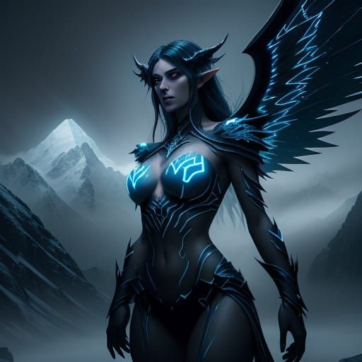 Dark Elf Hunts Under Moonlight in Ethereal Mountains