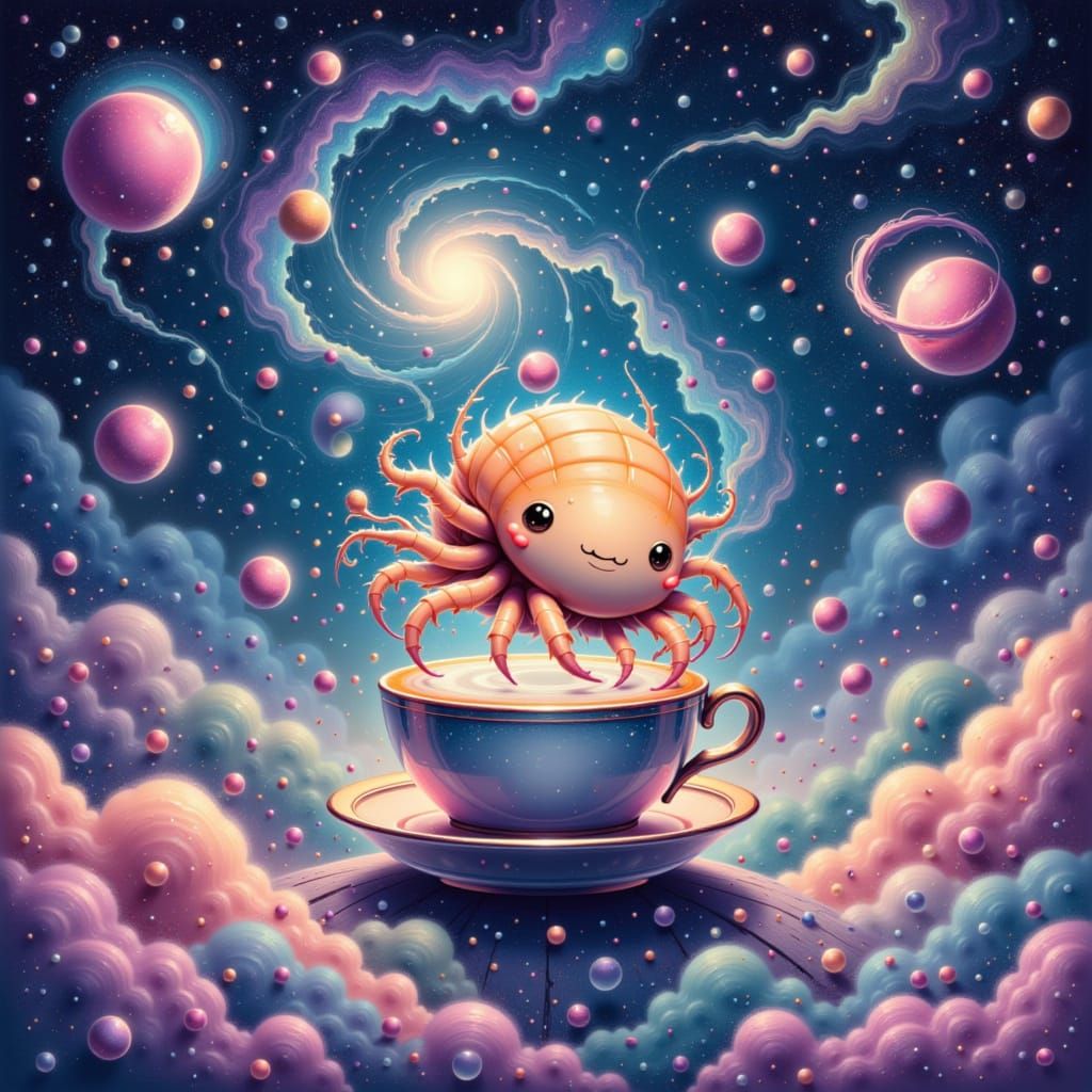 Tardigrade Navigates Cosmic Latte Art Galaxy in Watercolor S...
