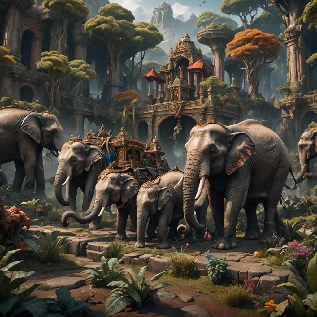 Fantastical Elephant-Human Hybrid in Detailed Matte Painting