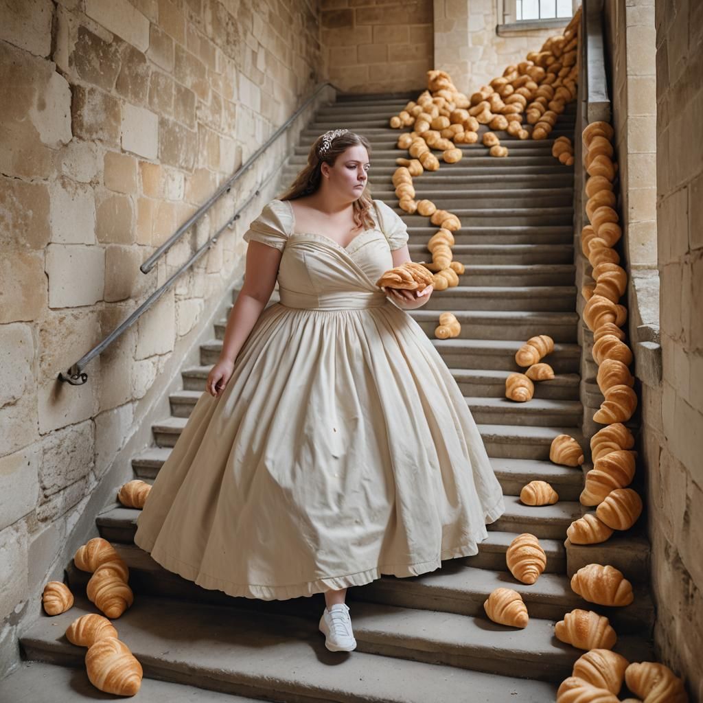 French Girl in Croissant Gown in Castle